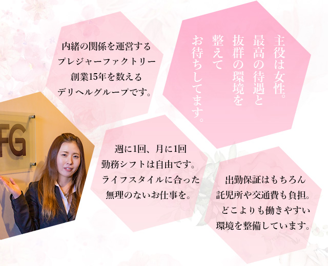 主役は女性。最高の待遇と抜群の環境を整えてお待ちしています。